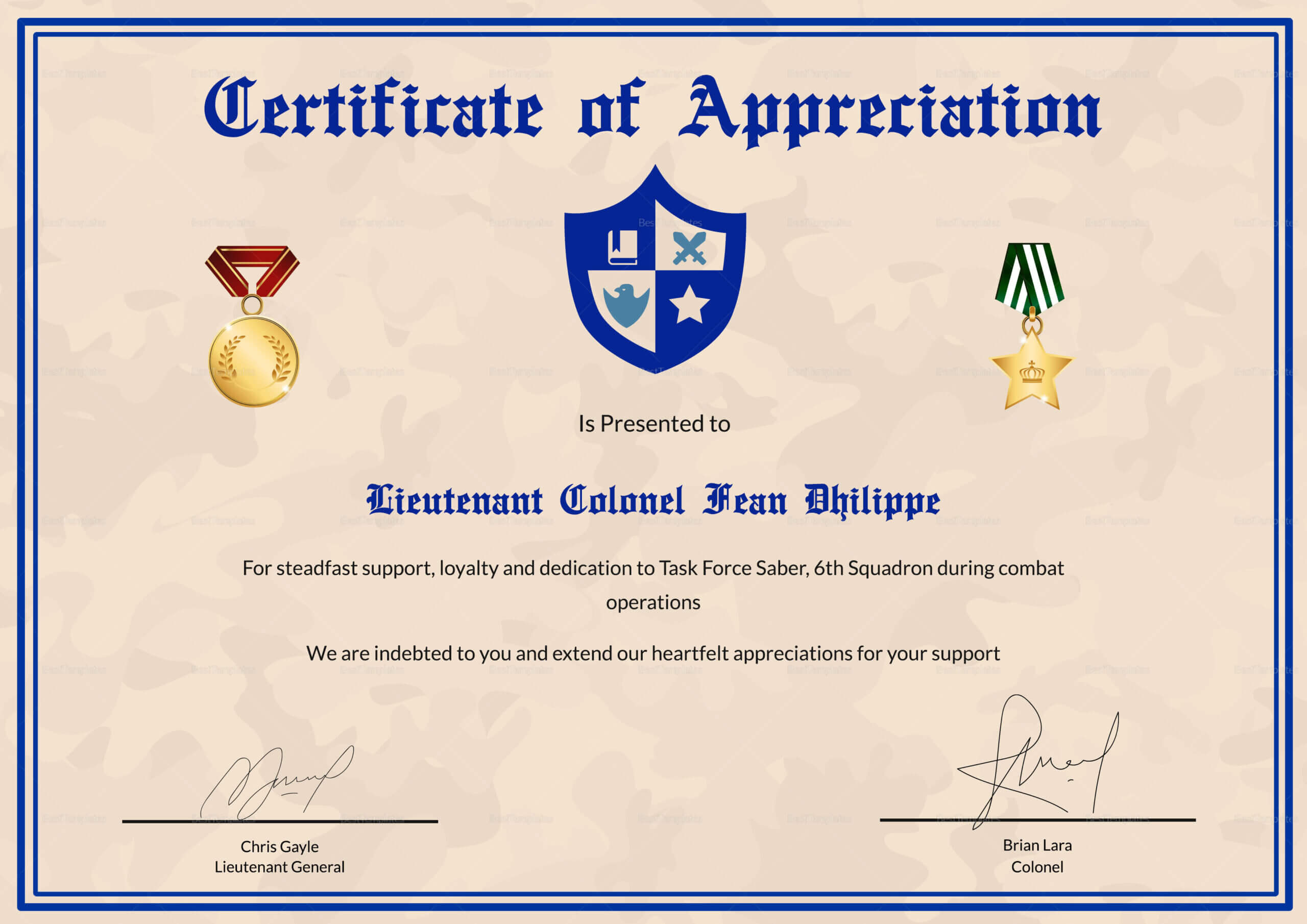 Army Certificate Of Appreciation Template In Army Certificate Of Achievement Template
