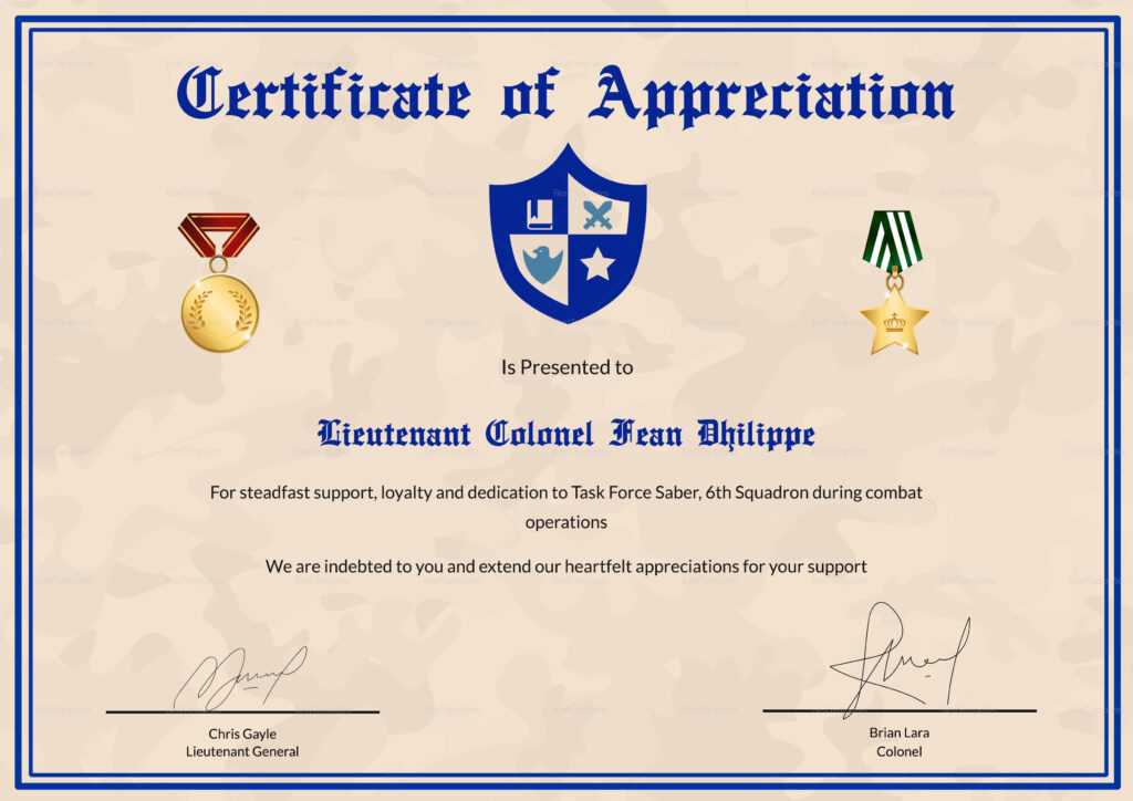 Army Certificate Of Appreciation Template Sample Professional Templates
