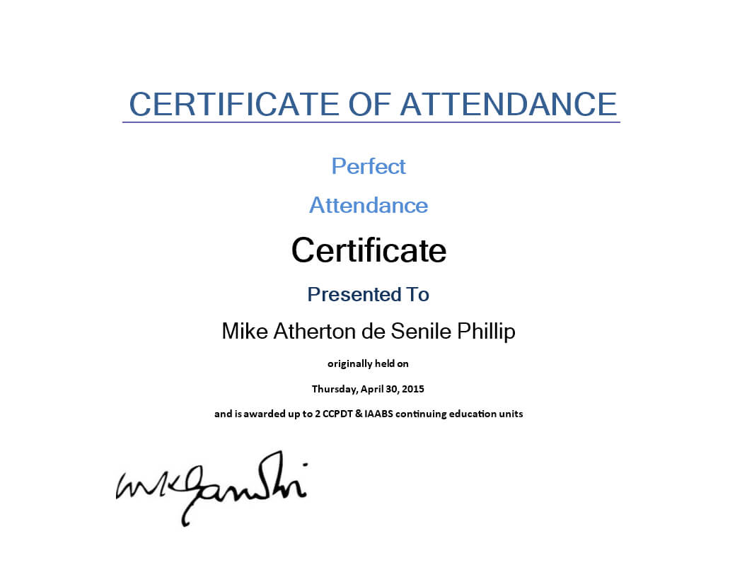 Attendance Certificate Sample | Templates At In Continuing Education Certificate Template