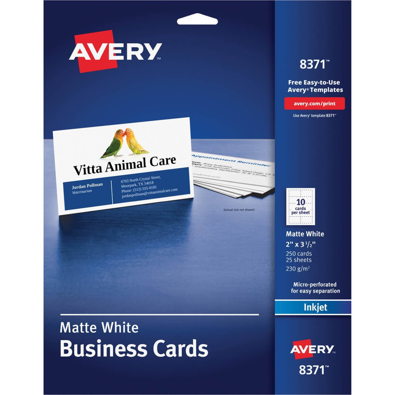 Avery® Business Cards, Matte, 2 Sided Printing, 2" X 3 1/2", 250 Cards  (8371) – A8 – 2" X 3 1/2" – Matte – 250 / Pack – White Inside Staples Business Card Template Word