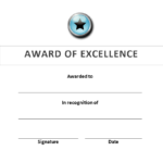 Award Of Excellence Certificate | Templates At Within Certificate Of Appearance Template