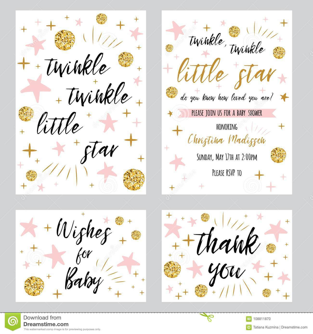 Baby Shower Girl Templates Twinkle Twinkle Little Star Text With Regard To Template For Baby Shower Thank You Cards