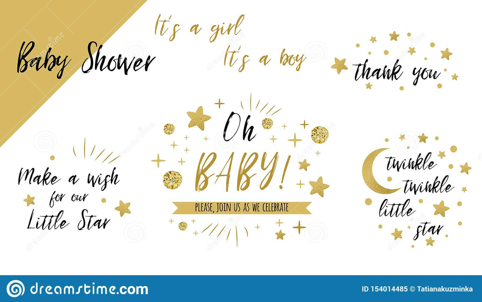 Baby Shower Set Gold Templates Twinkle Twinkle Little Star Regarding Thank You Card Template For Baby Shower