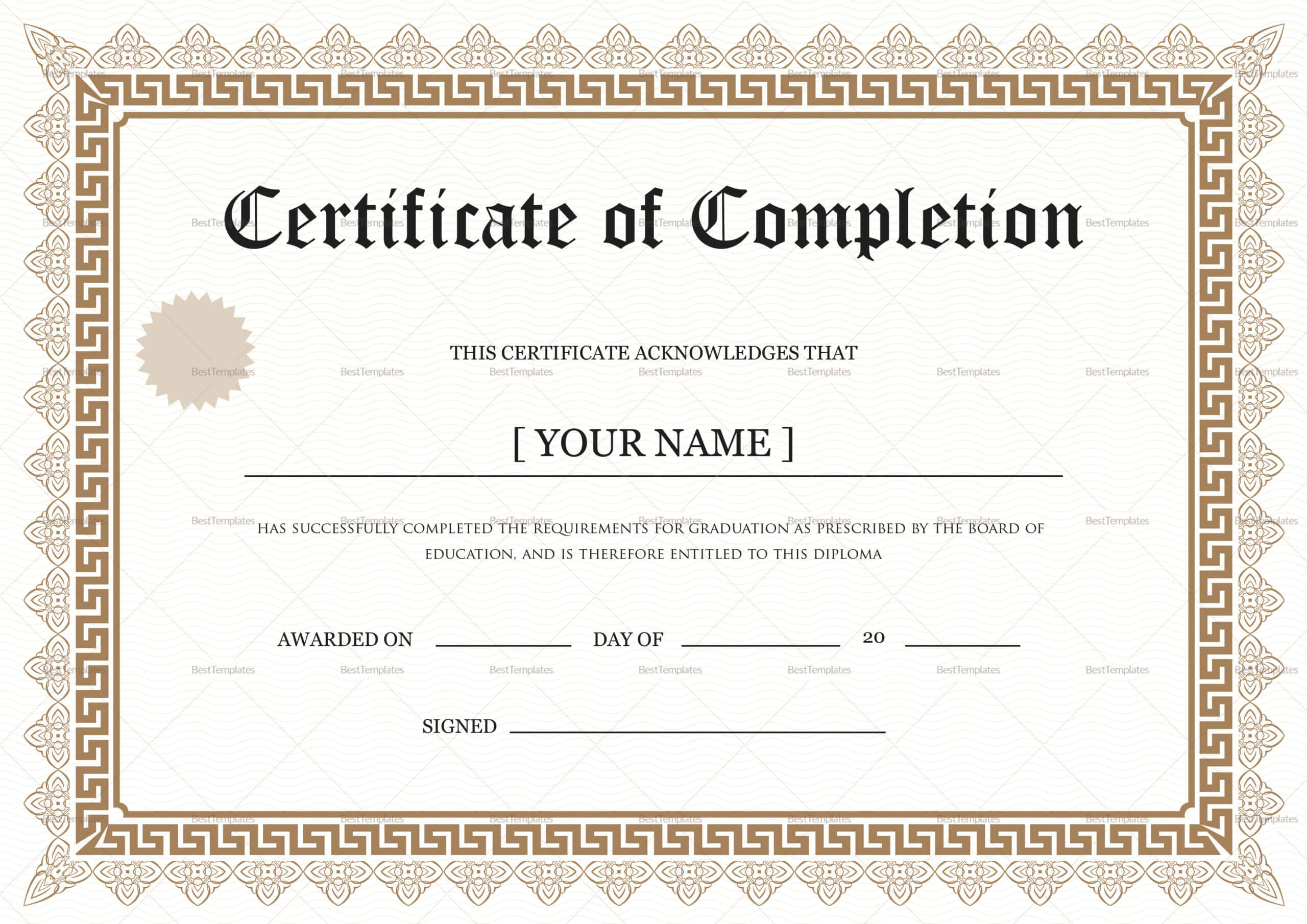 Bachelor Degree Completion Certificate Template Inside Masters Degree Certificate Template