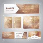 Banner, Flyers, Brochure, Business Cards, Gift Card Design Templates Set  With Geometric Triangular Beige Background. Corporate Identity Set, Intended For Advertising Cards Templates