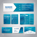 Banner, Flyers, Brochure, Business Cards, Gift Card Design Templates Set  With Geometric Triangular Blue Background. Corporate Identity Set, pertaining to Advertising Cards Templates