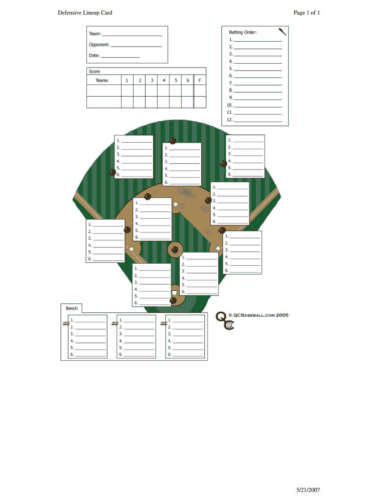 Baseball Lineup Template Fillable – Fill Online, Printable In Free Baseball Lineup Card Template