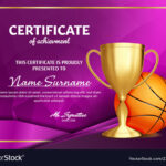 Basketball Certificate Diploma With Golden Cup For Basketball Certificate Template