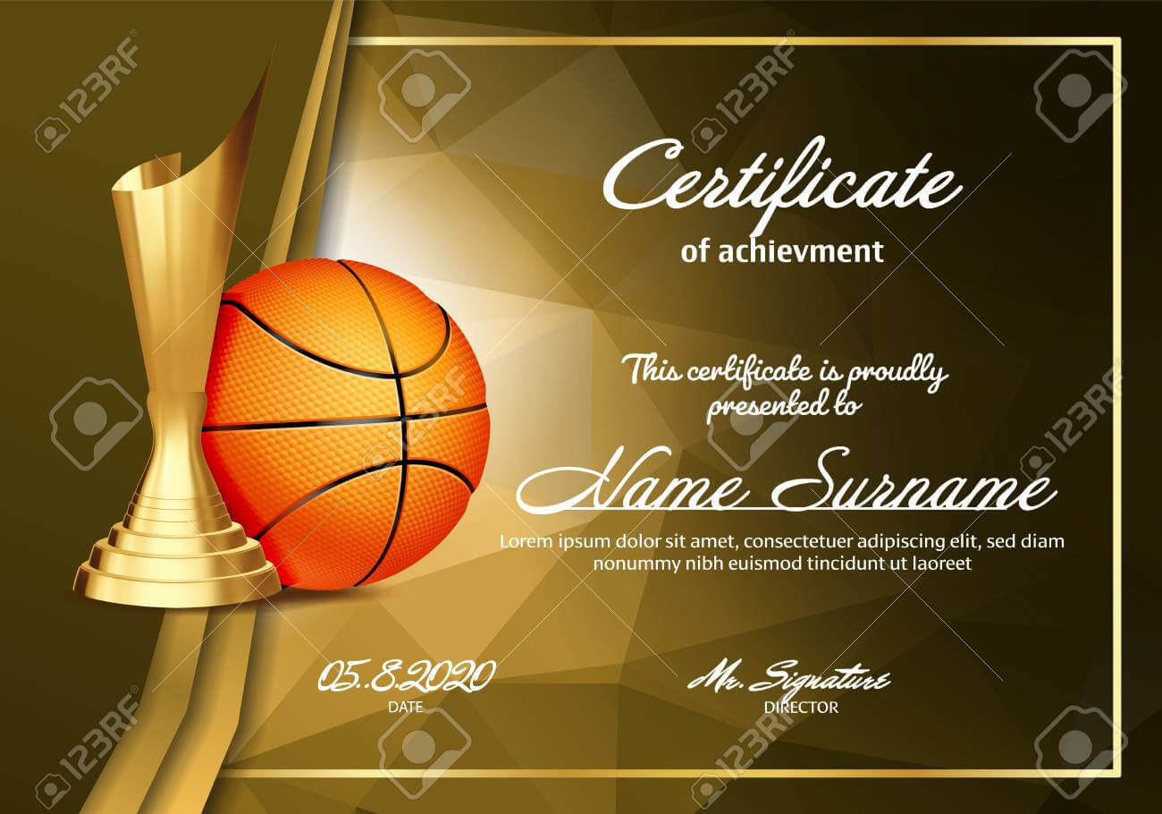 Basketball Certificate Diploma With Golden Cup Vector. Sport.. Regarding Basketball Certificate Template