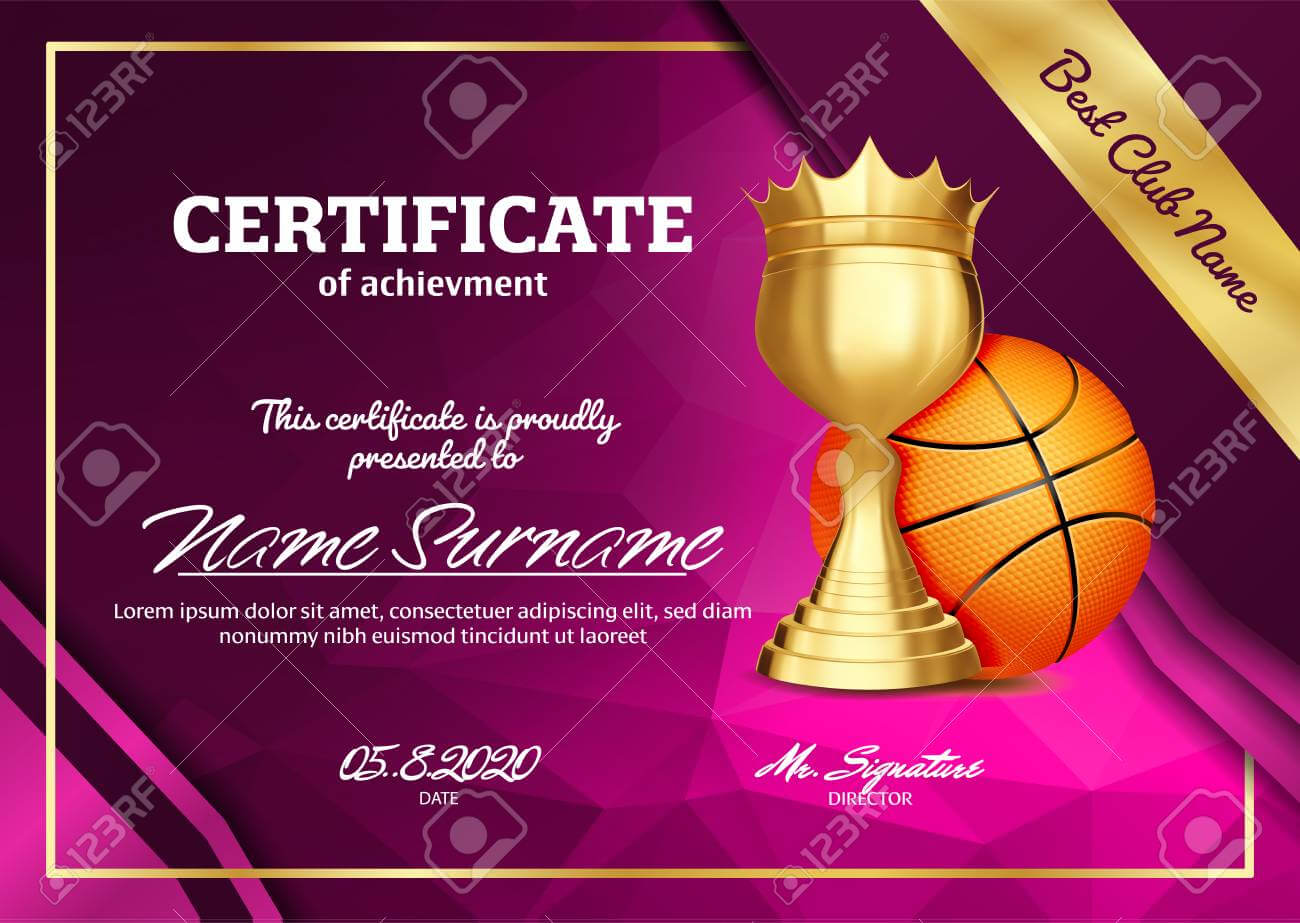 Basketball Certificate Diploma With Golden Cup Vector. Sport.. With Basketball Certificate Template