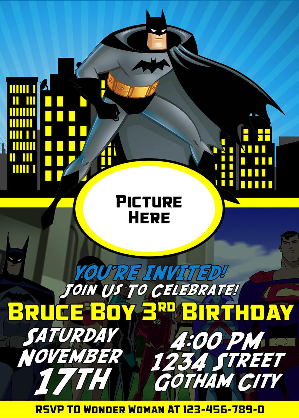 Batman Birthday Invitation | Dioskouri Designs Pertaining To Batman Birthday Card Template