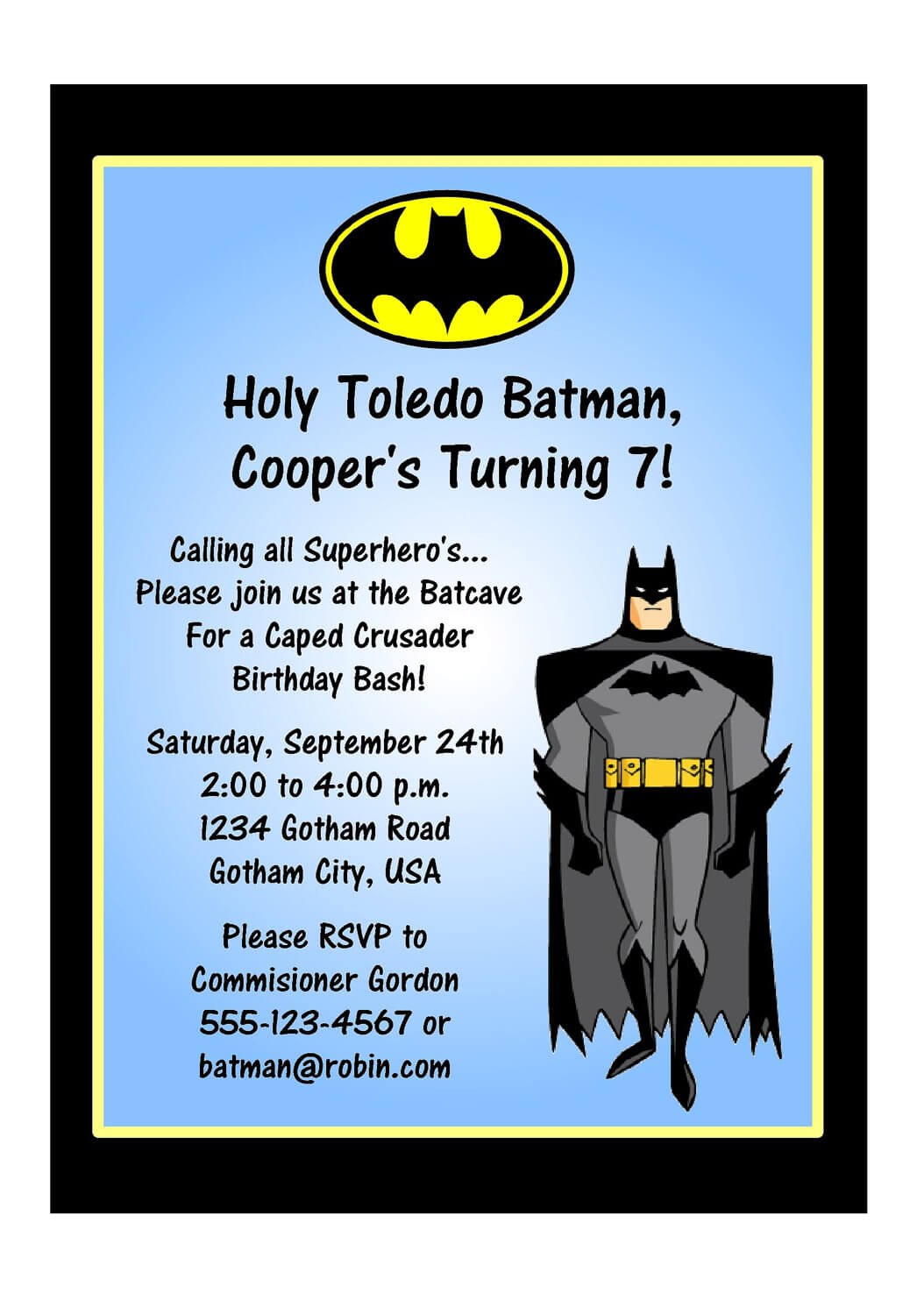 Batman Invitation Template With Regard To Batman Birthday Card Template