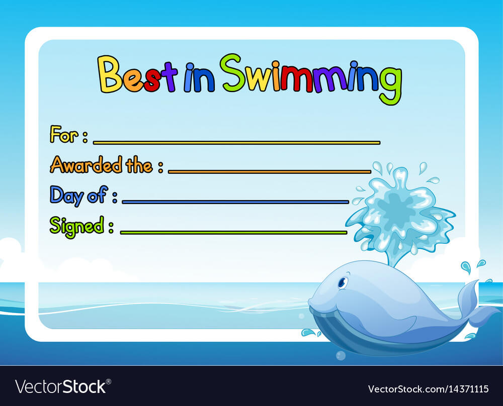 Best In Swimming Award Template With Whale In Pertaining To Free Swimming Certificate Templates