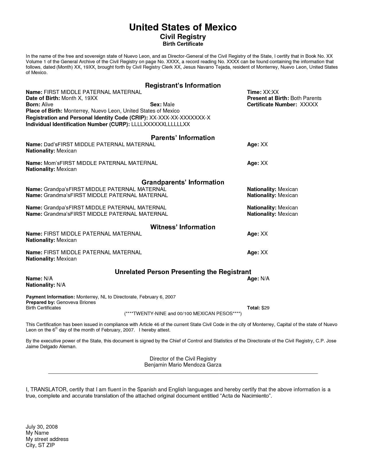 Best Photos Of Mexican Marriage Certificate Translation Regarding Marriage Certificate Translation Template