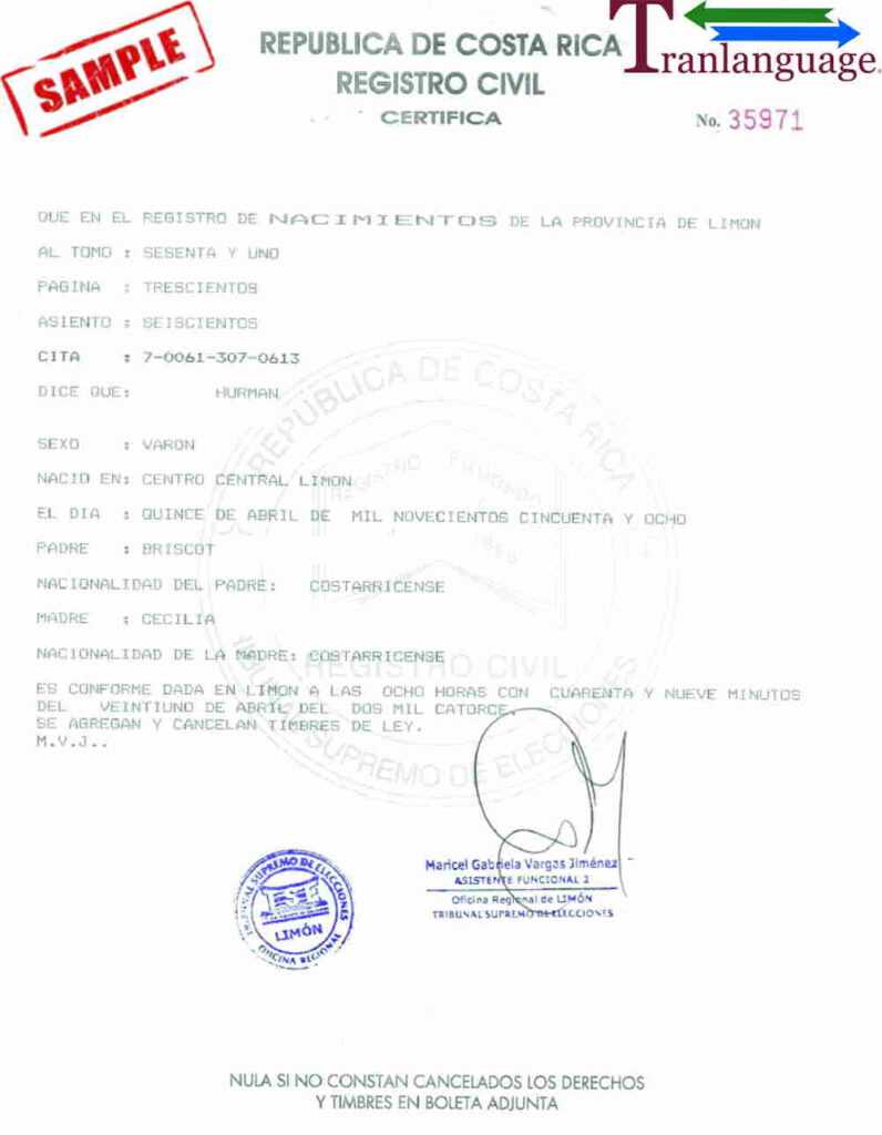 Birth Certificate Costa Rica Within Birth Certificate Translation