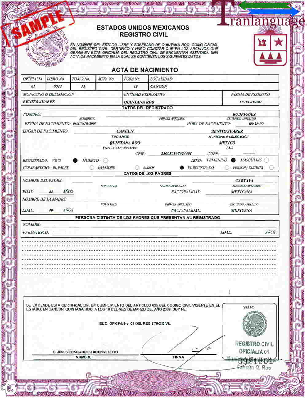 Birth Certificate Mexico Intended For Mexican Marriage Certificate Translation Template