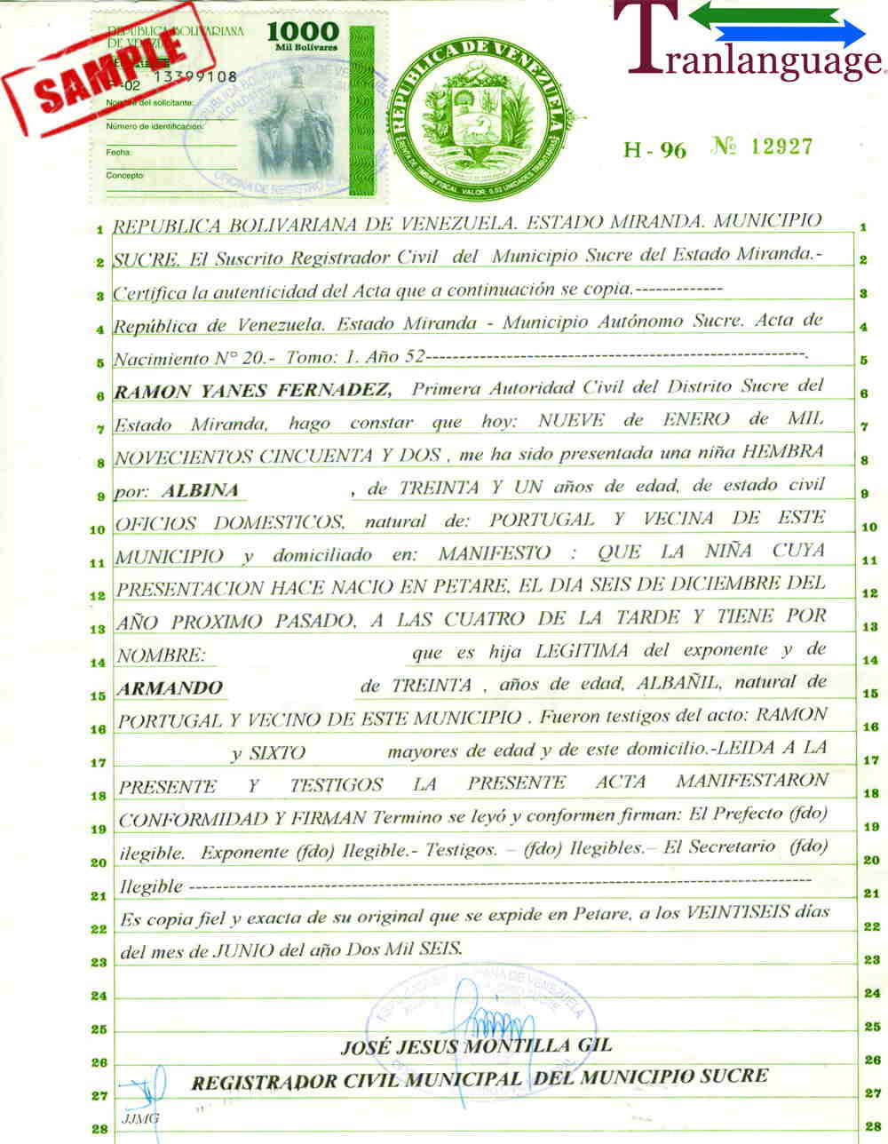Birth Certificate Venezuela Intended For Spanish To English Birth Certificate Translation Template