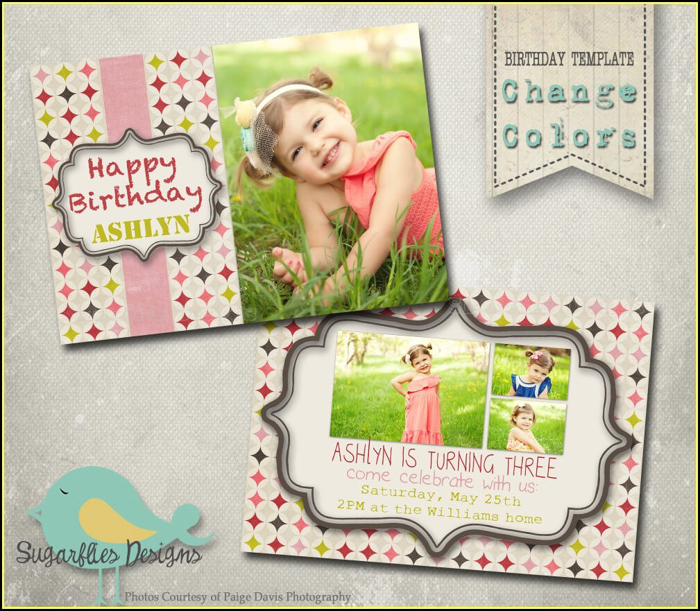 Birthday Invitation Card Template With Photo - Template 1 Regarding Photoshop Birthday Card Template Free