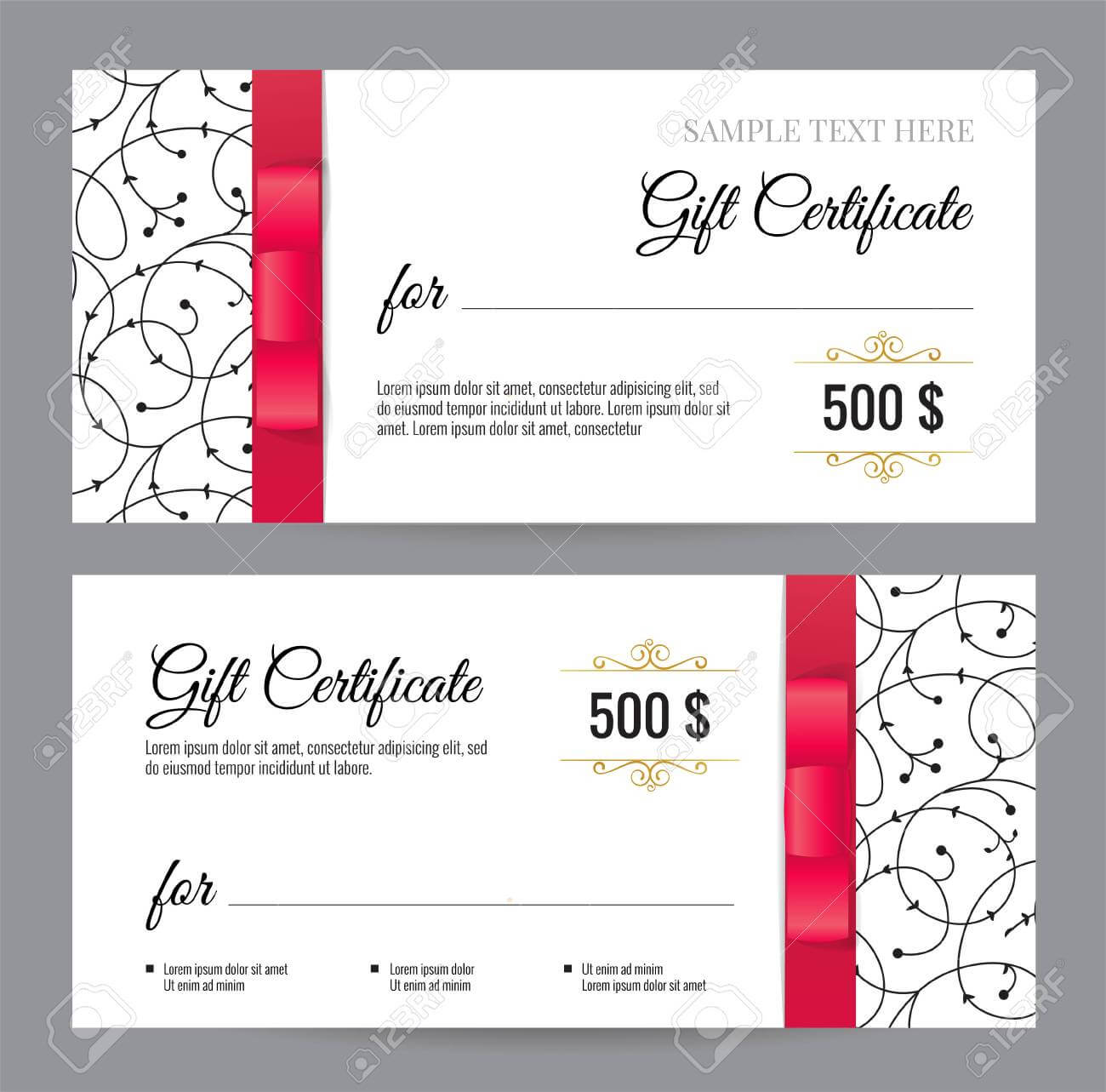Black And White Gift Voucher Template With Floral Pattern And.. In Black And White Gift Certificate Template Free
