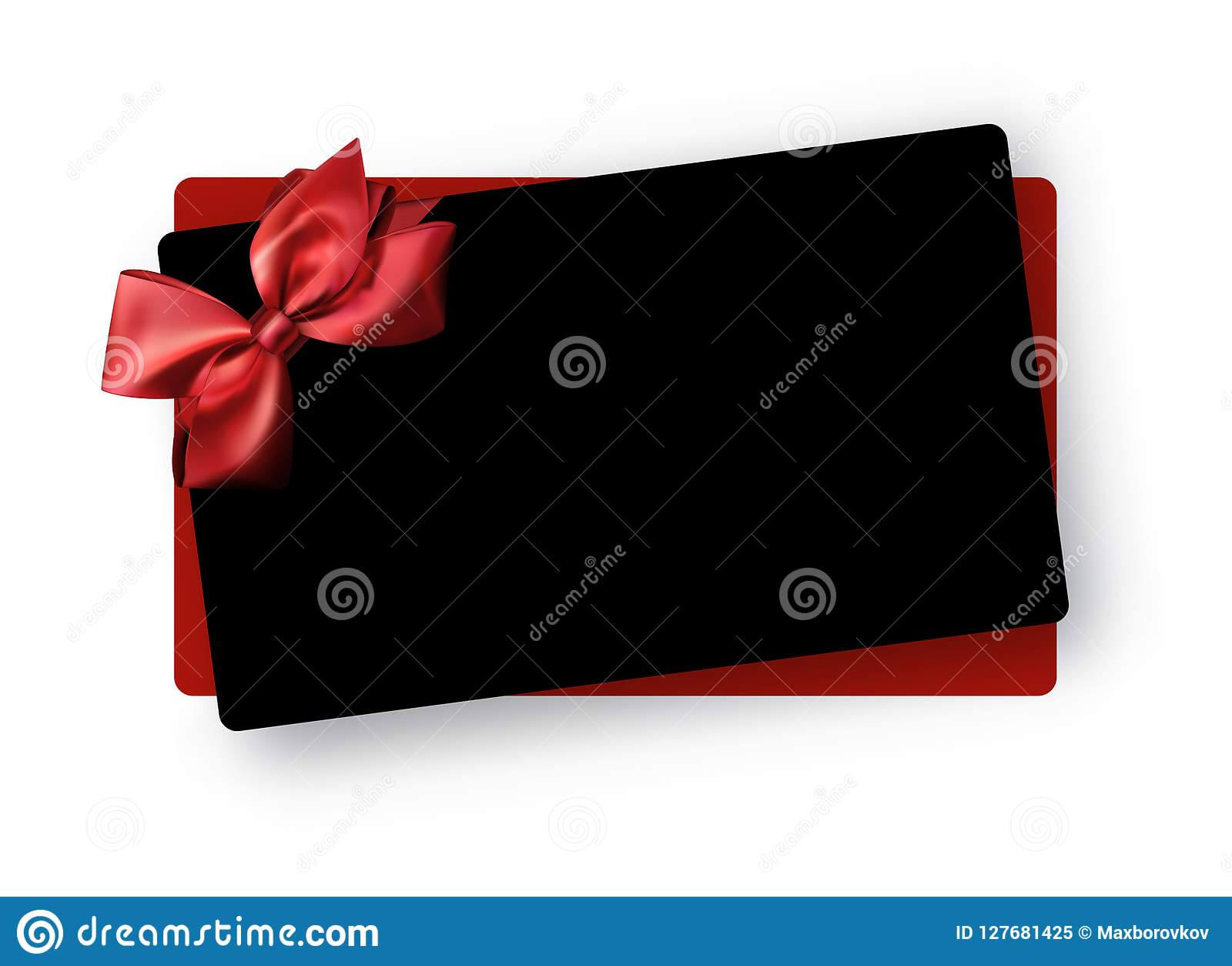 Black Greeting Or Gift Card Template With Red Satin Bow Throughout Present Card Template