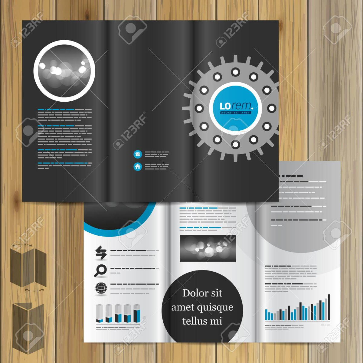 Black Technical Brochure Template Design With Cogwheel. Cover Layout ...