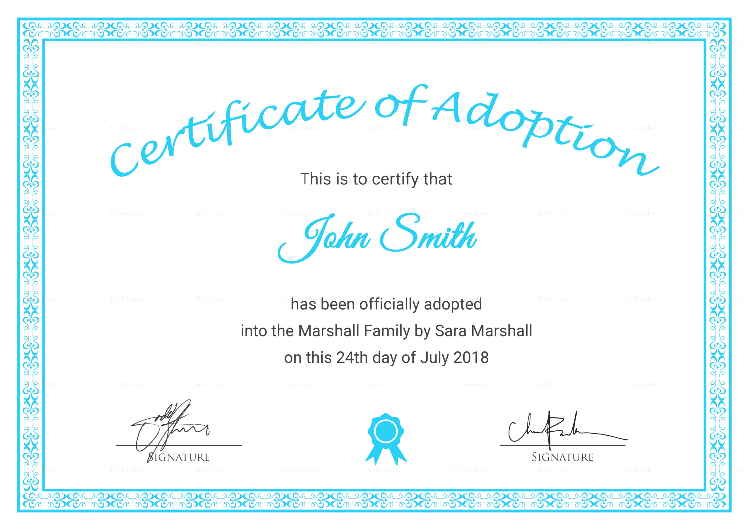 Blank Adoption Certificate Template - Barati.ald2014 Inside Child Adoption Certificate Template