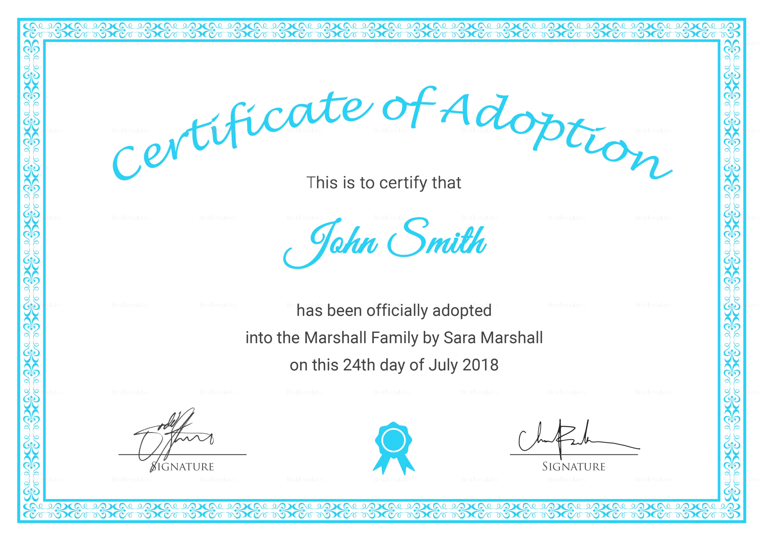 Blank Adoption Certificate Template – Barati.ald2014 Inside Child Adoption Certificate Template