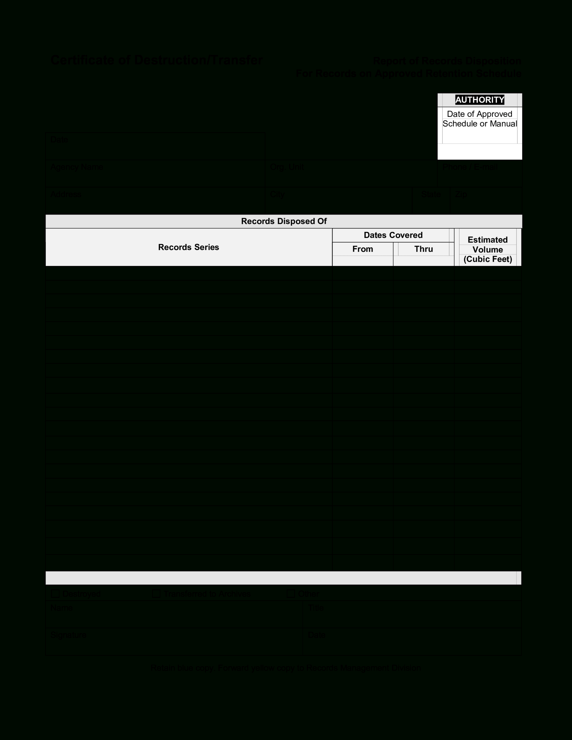 Blank Certificate Of Destruction | Templates At For Certificate Of Destruction Template