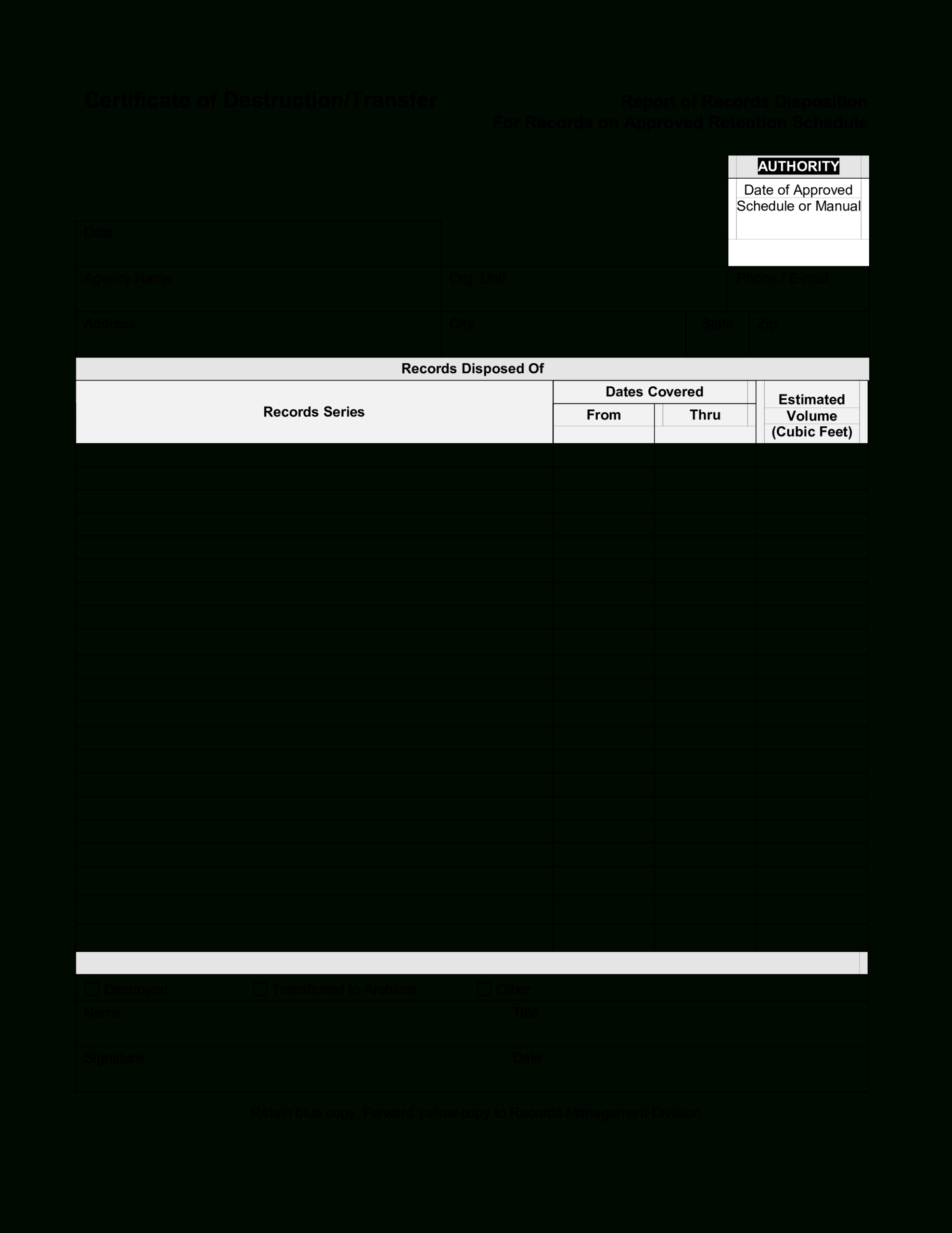 Blank Certificate Of Destruction | Templates At Intended For Destruction Certificate Template