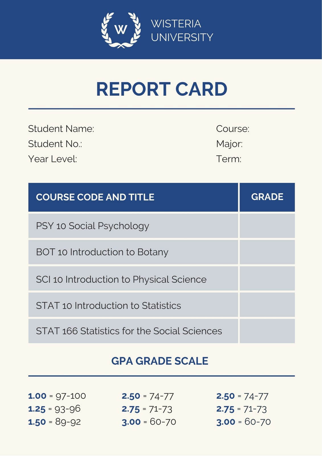 Blue College Report Card - Templatescanva Pertaining To College Report Card Template