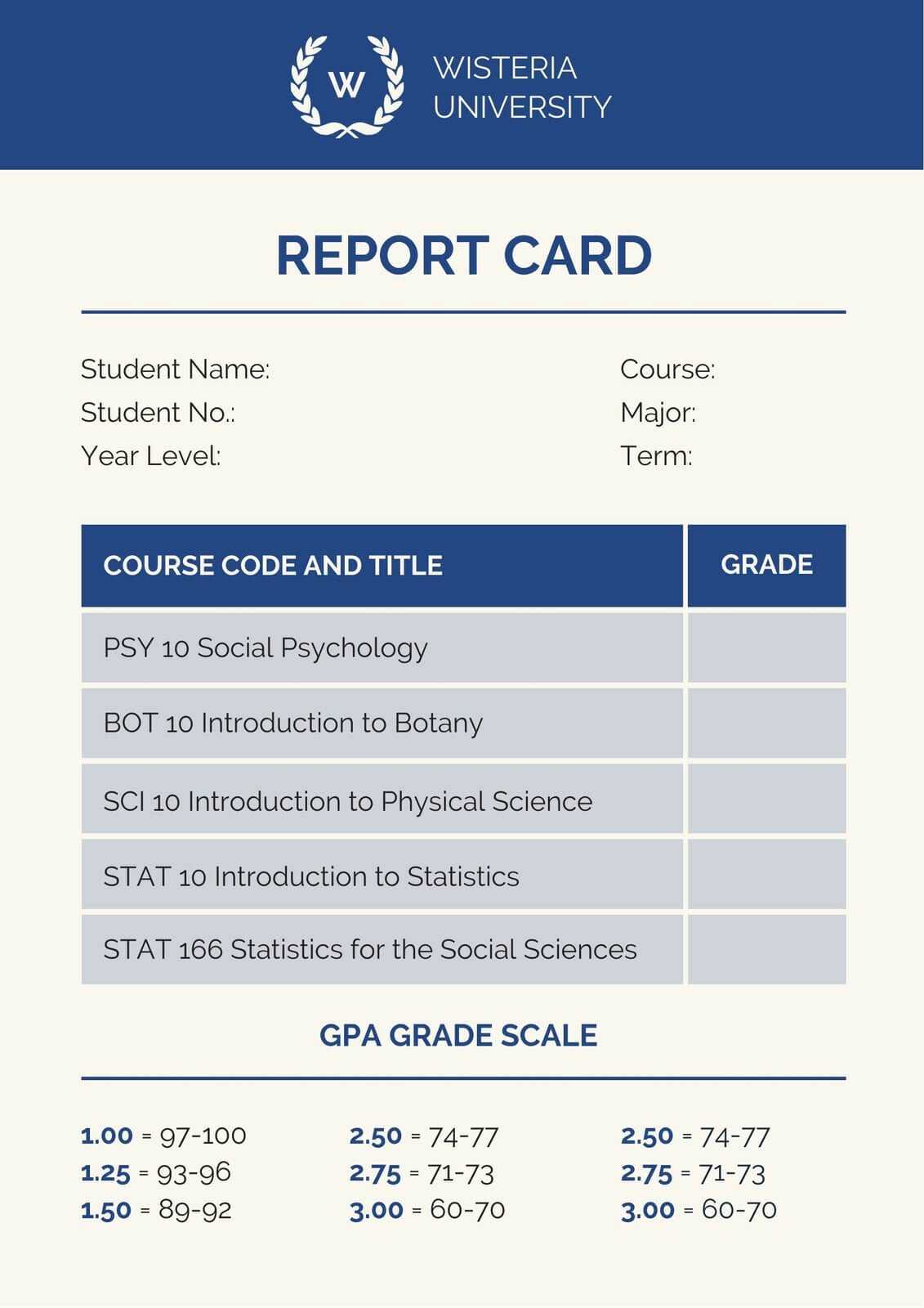 Blue College Report Card – Templatescanva Pertaining To College Report Card Template