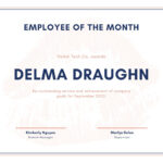 Blue, Coral, And White Employee Of The Month Certificate Pertaining To Employee Of The Month Certificate Templates