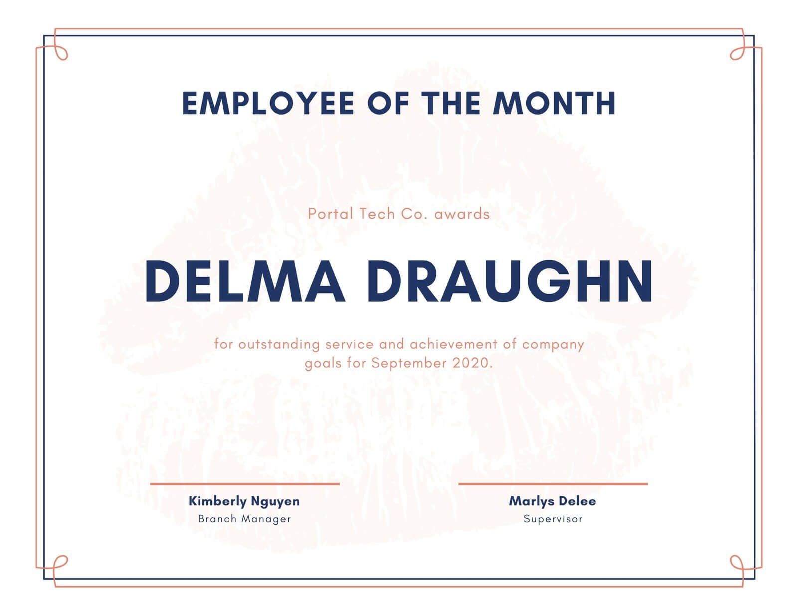 Blue, Coral, And White Employee Of The Month Certificate Pertaining To Employee Of The Month Certificate Templates