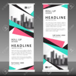 Blue Pink Roll Up Banner Template. Pull Up Layout. Business Brochure.. With Pop Up Brochure Template