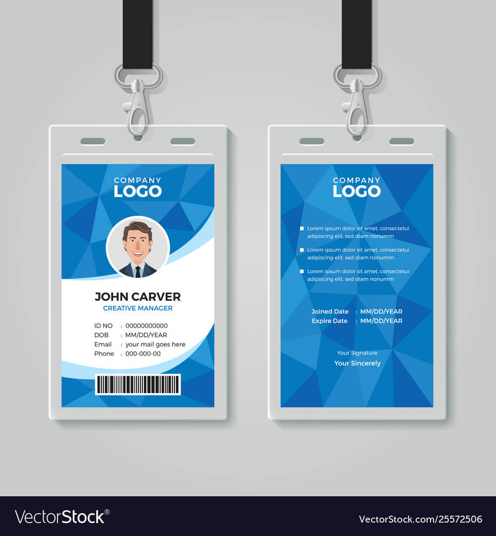 Blue Polygon Office Id Card Template Intended For Sample Of Id Card Template