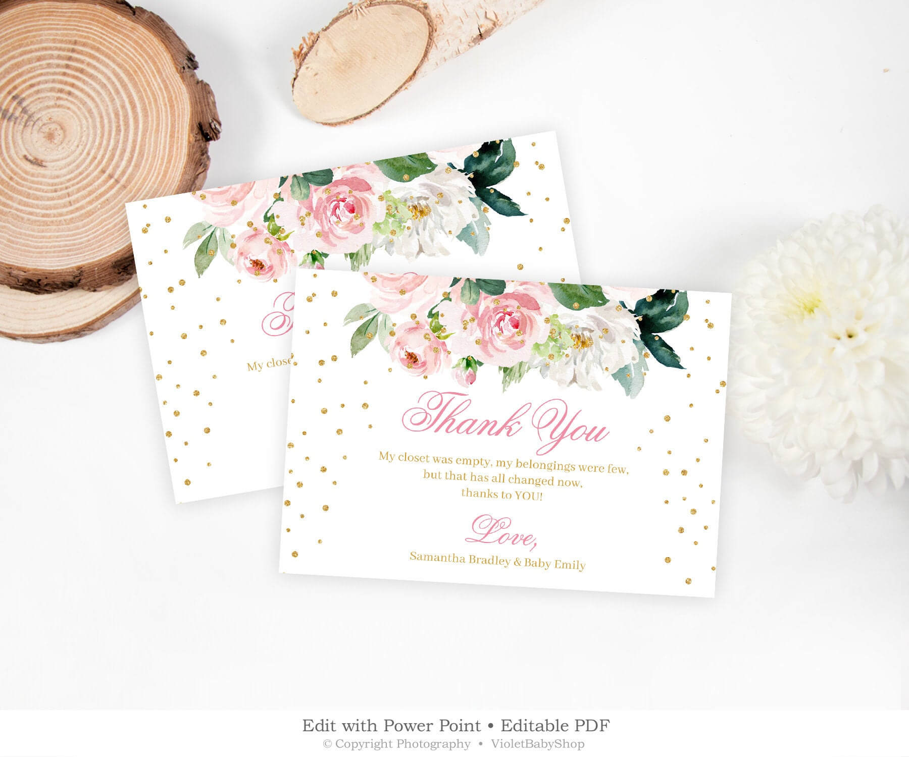 Blush Floral Thank You Card Printable, Boho Baby Shower Thank You Template,  Editable Pink And Gold Thank You, Instant Download Tdbs31 With Regard To Template For Baby Shower Thank You Cards