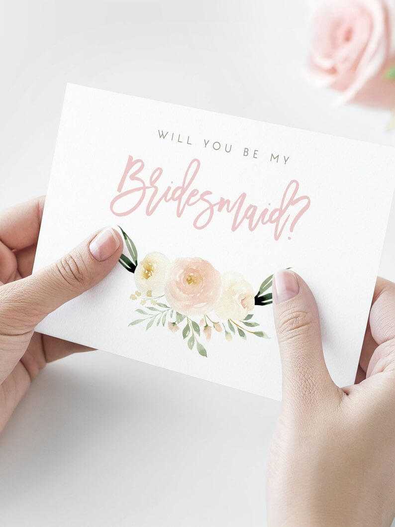 Blush Floral Will You Be My Bridesmaid Card Template Greenery Printable  Bridesmaid Proposal White Floral Bridesmaid Invitation Bridal Gift Intended For Will You Be My Bridesmaid Card Template