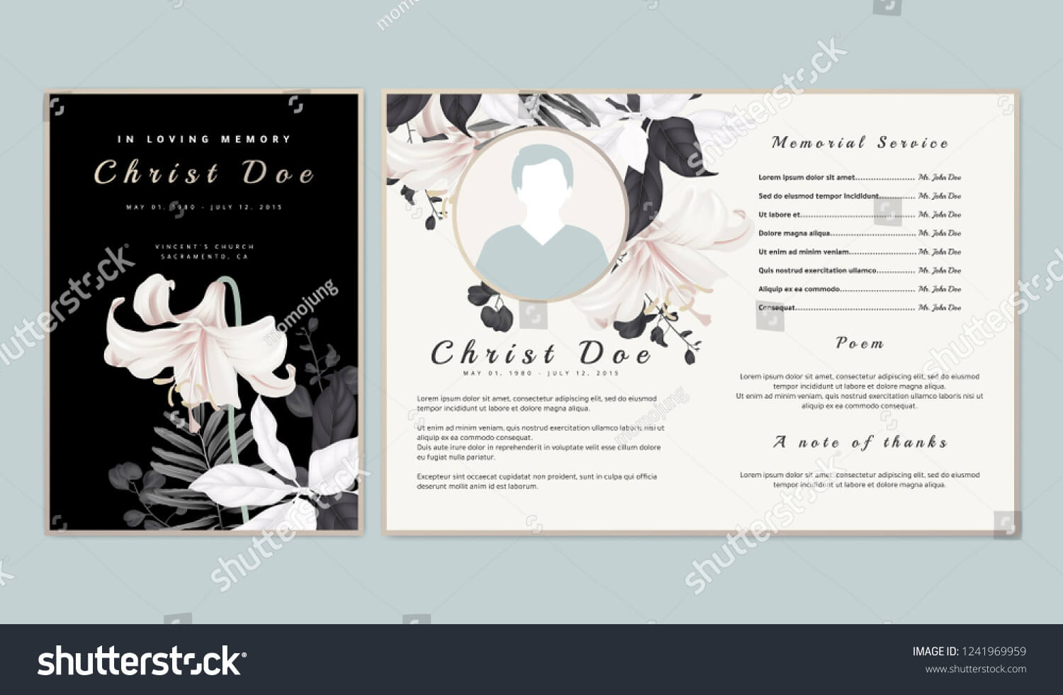 Botanical Memorial Funeral Invitation Card Template Stock With Memorial Cards For Funeral Template Free