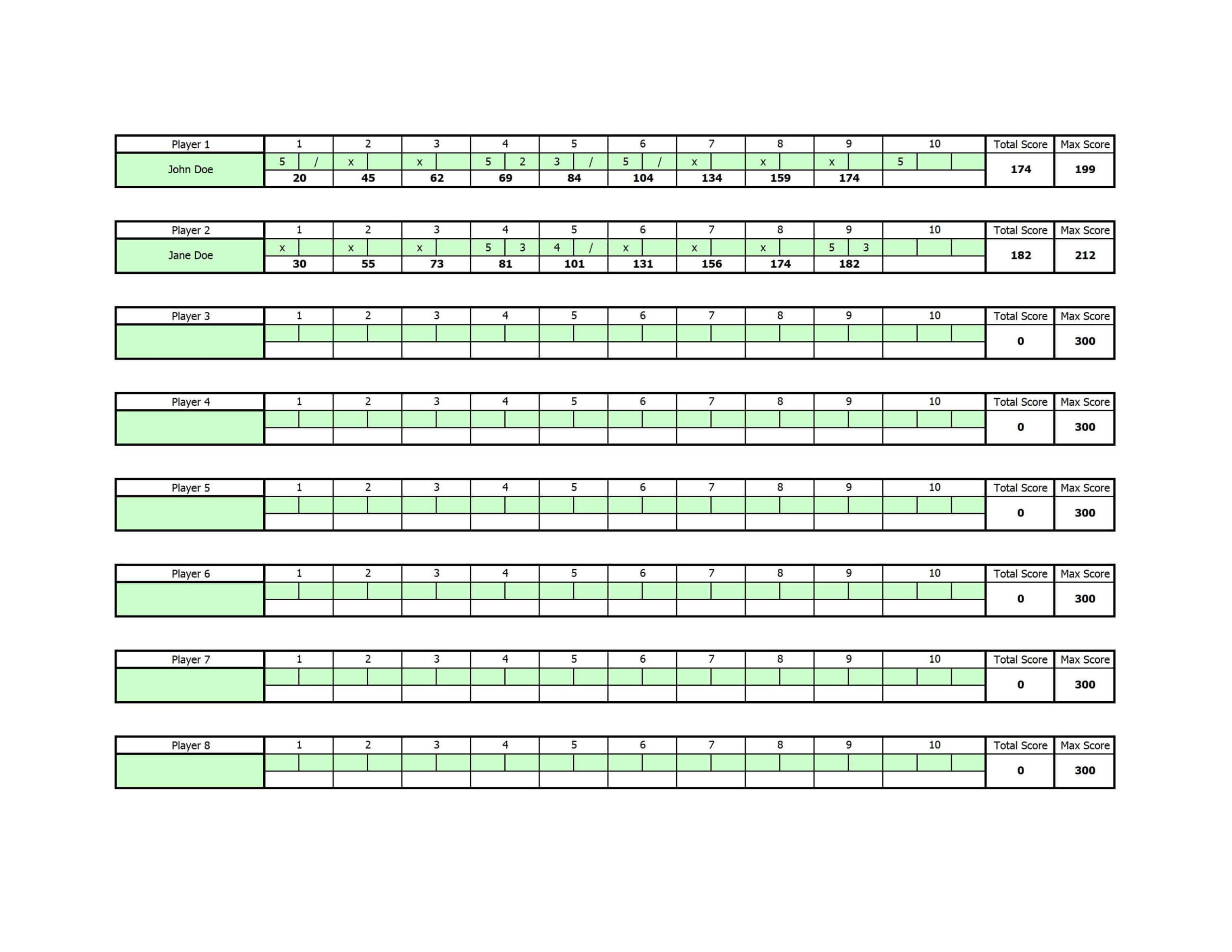 Bowling Scoresheet Template Regarding Soccer Report Card Template