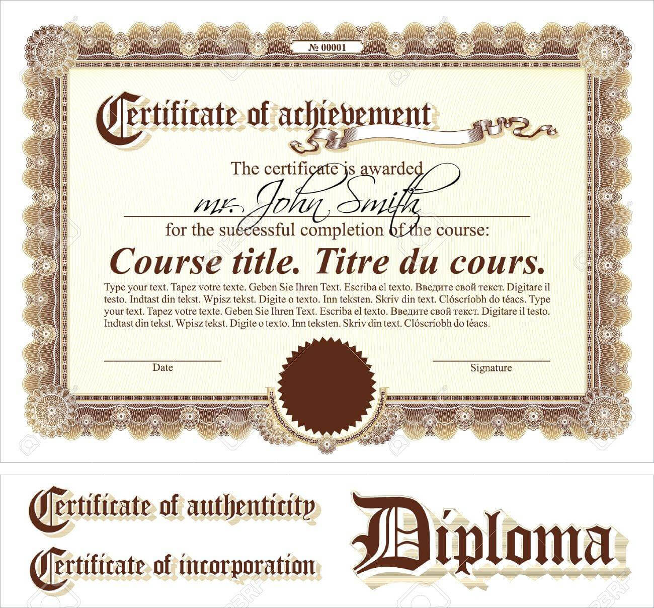 Brown & Gold Certificate Template. Horizontal. Additional Design.. Throughout Certificate Of Authenticity Template