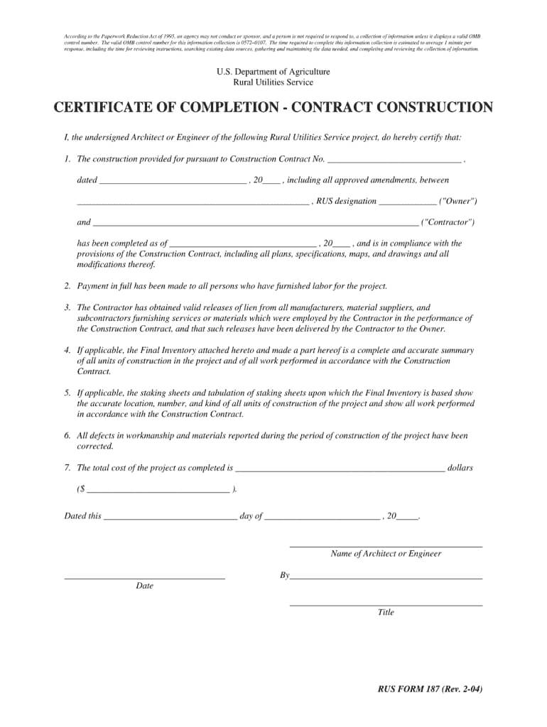 Building Construction Completion Certificate Format – Fill With Certificate Of Substantial Completion Template