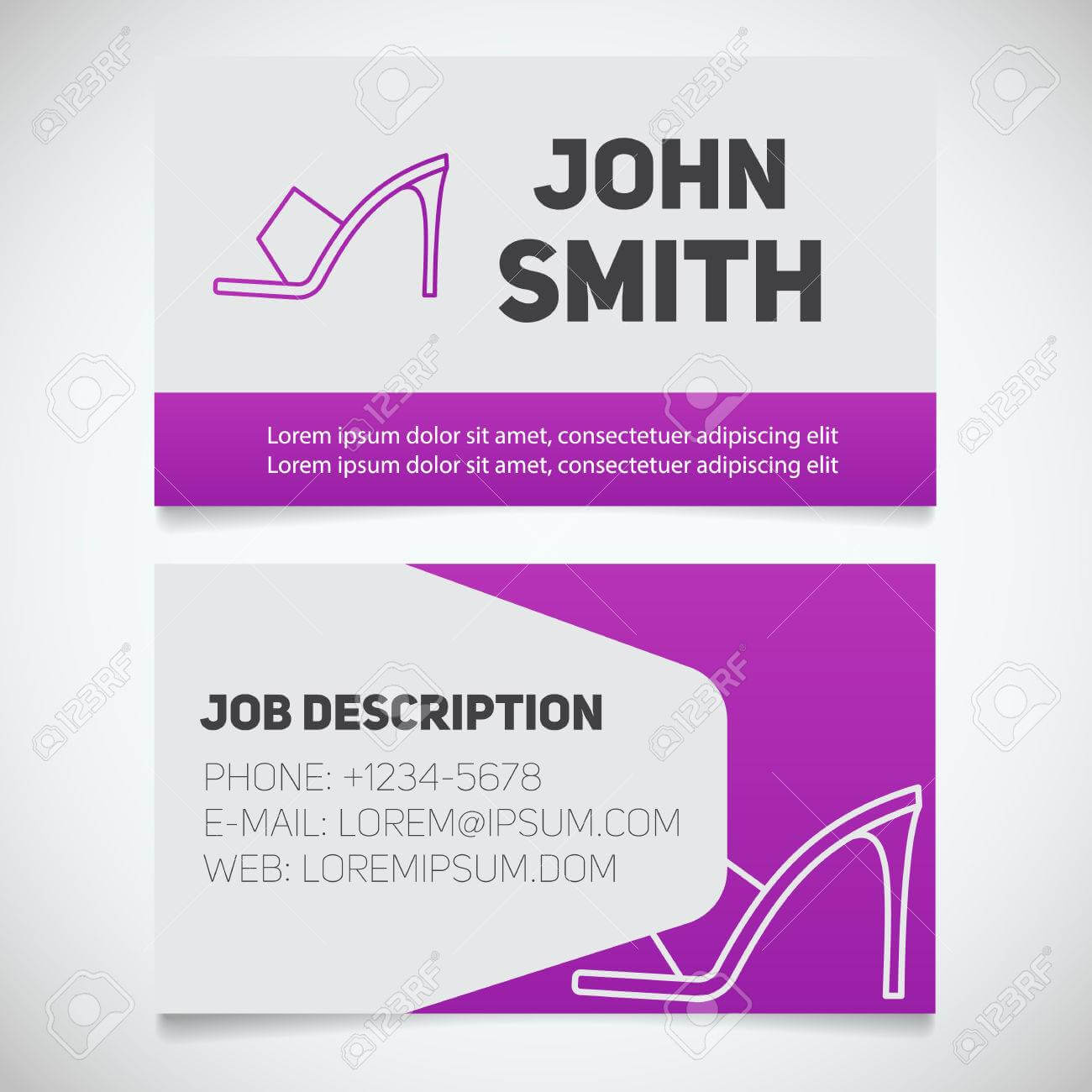 Business Card Print Template With High Heel Shoe Logo. Manager With High Heel Template For Cards