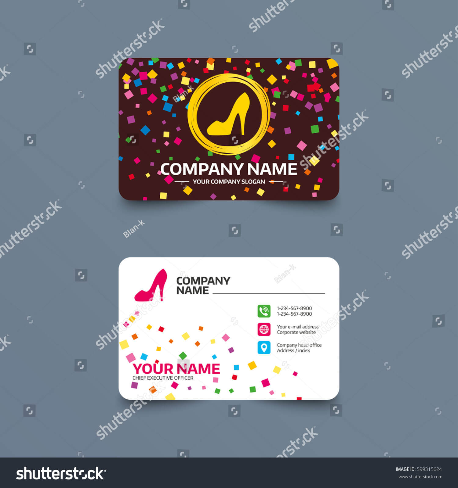 Business Card Template Confetti Pieces Women Stock Vector With High Heel Shoe Template For Card