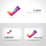Business Card Template Set. Polygonal Crystal Check Mark Or Tick.. Inside Acceptance Card Template