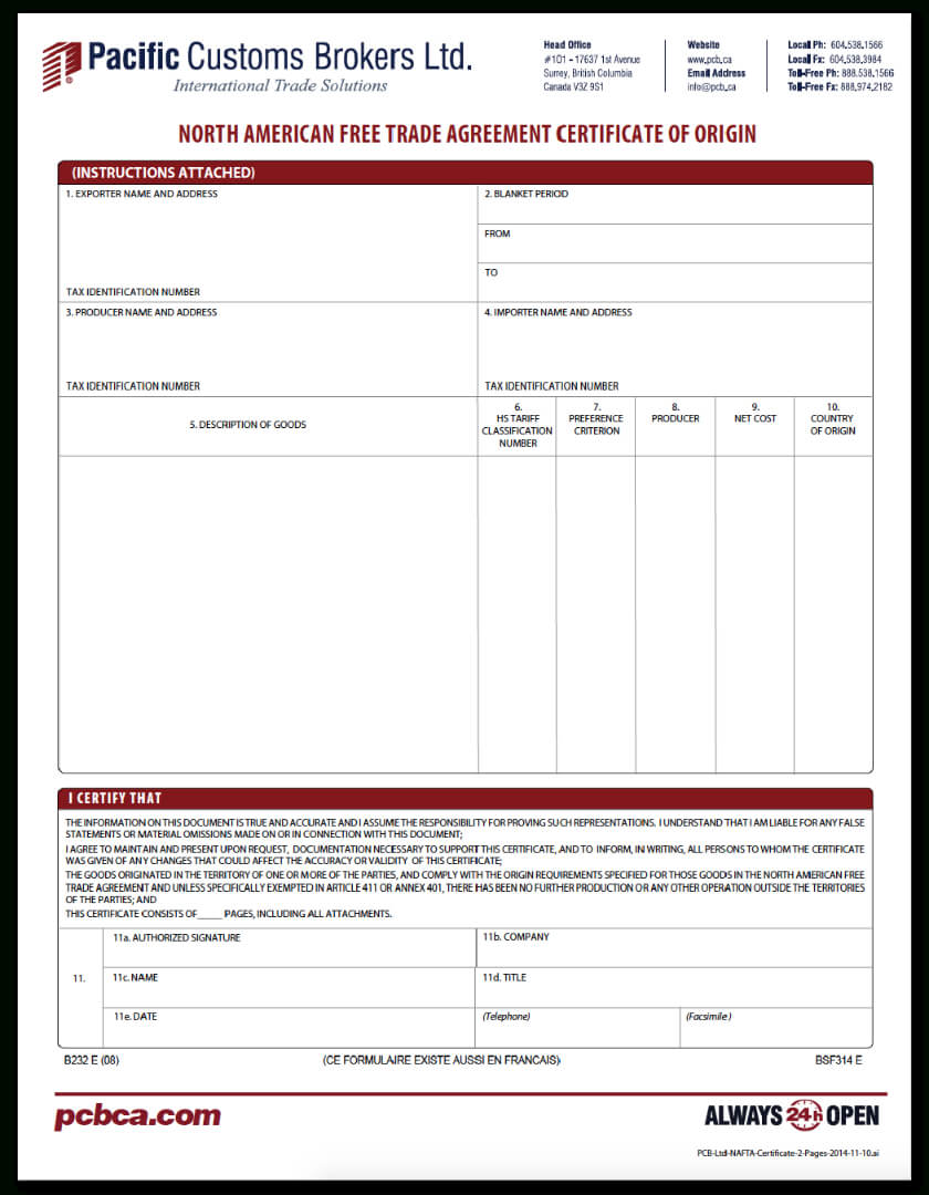 Canada Customs Forms Pdf Downloads | Pcb Within Certificate Of Origin For A Vehicle Template