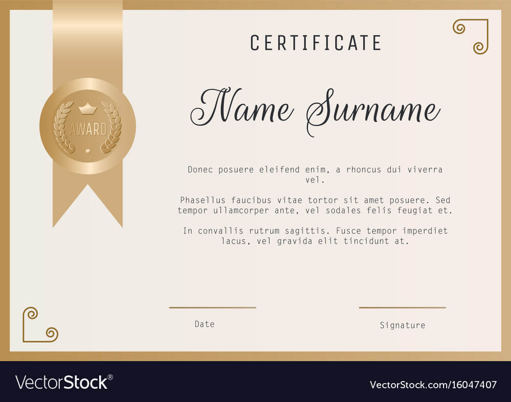 Certificate Award Template Blank In Gold Within Template For Certificate Of Award