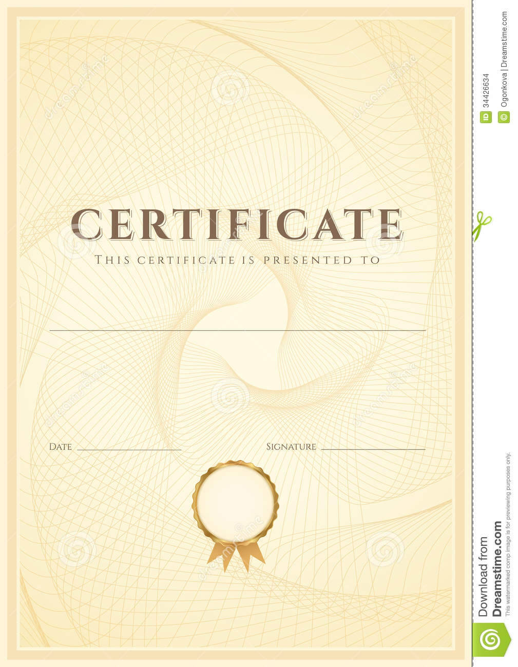 Certificate / Diploma Background Template. Pattern Stock With Certificate Scroll Template