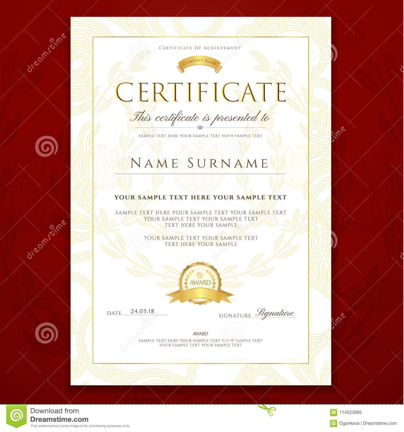 Certificate, Diploma Golden Design Template, Colorful Pertaining To Certificate Scroll Template