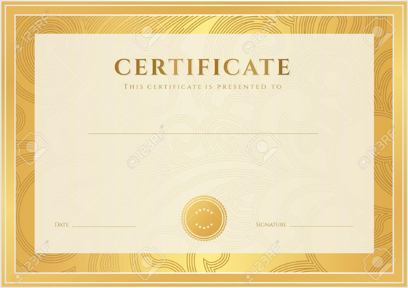 Certificate, Diploma Of Completion Template, Background Gold.. Intended For Certificate Scroll Template