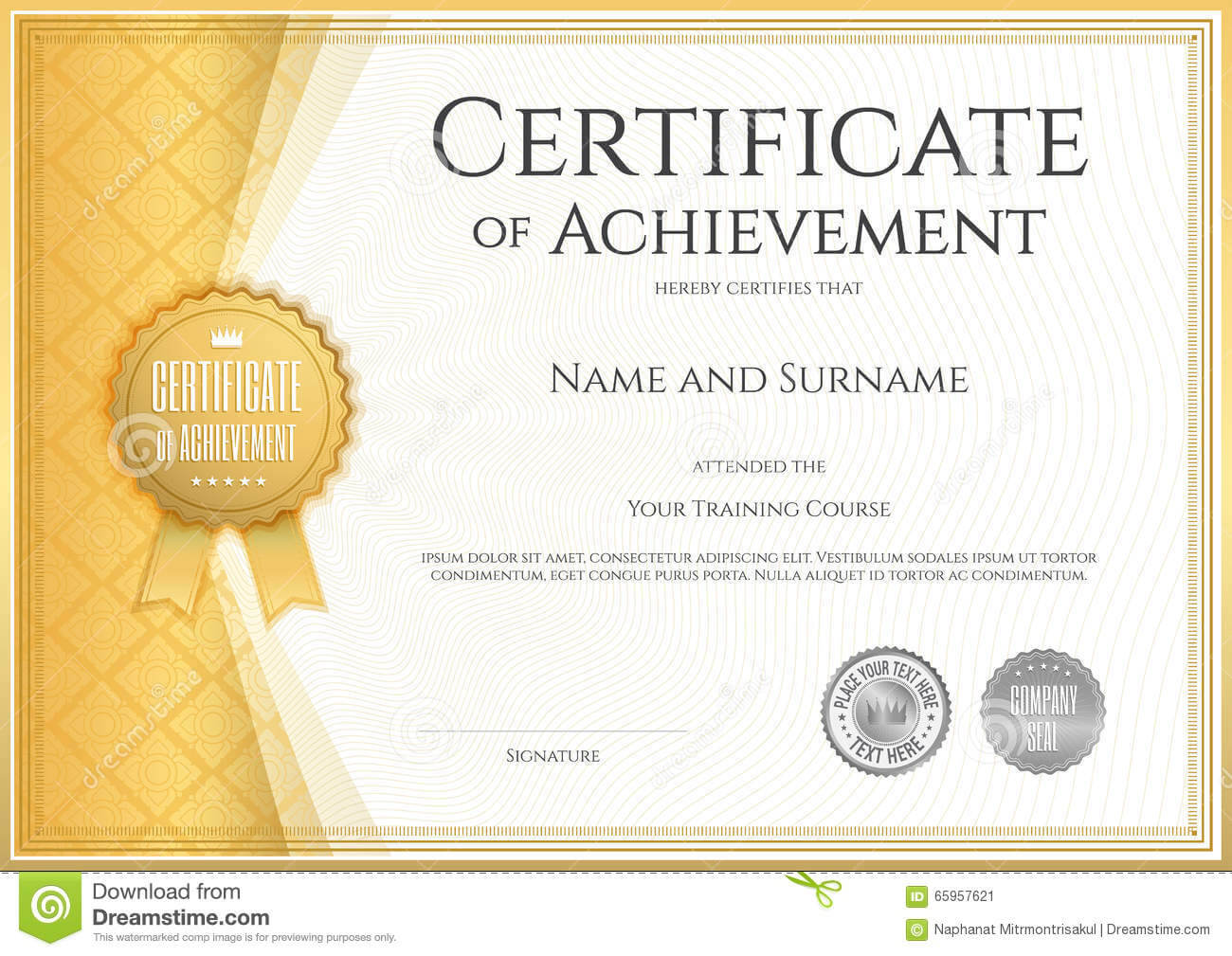 Certificate Of Achievement Template In Vector Stock Vector For Blank Certificate Of Achievement Template